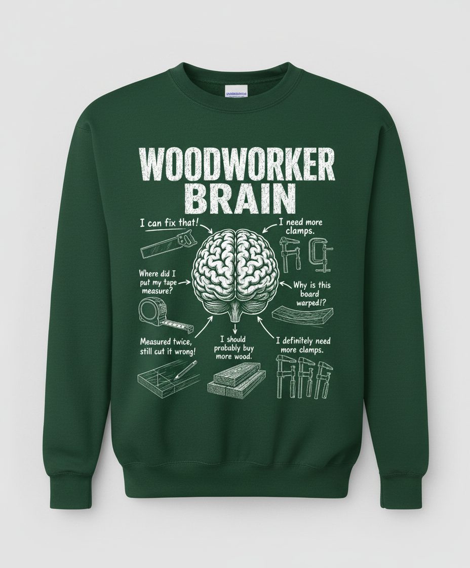 Woodworker Brain Funny Woodworking Sweatshirt - product mockup - Forest Green