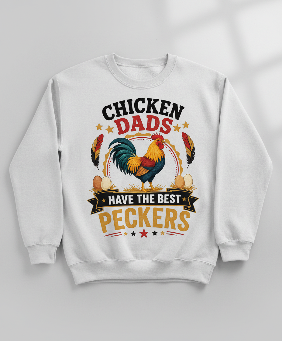 Chicken Dads Have The Best Peckers Funny Rooster T-Shirt Sweatshirt - White