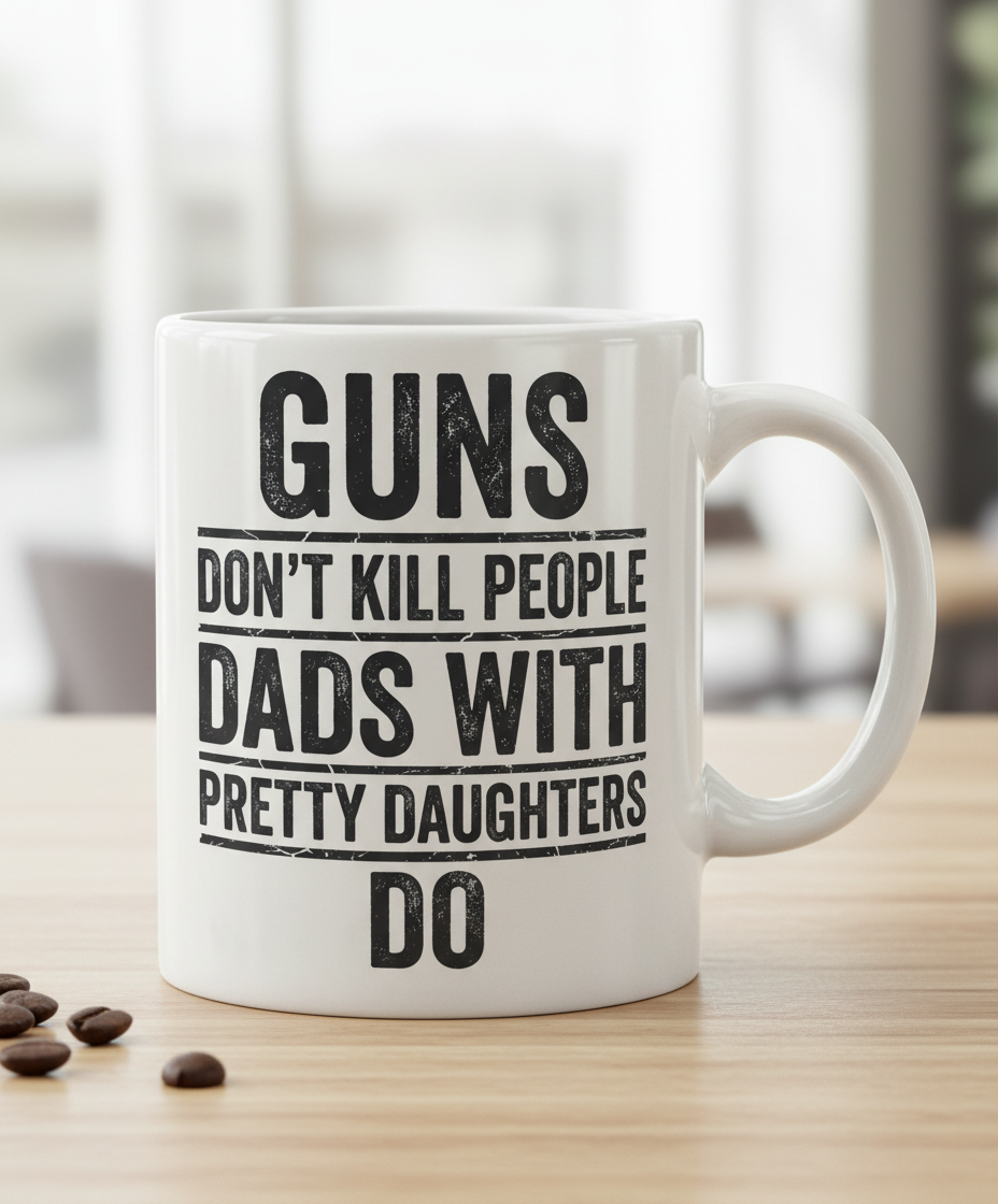 Dads With Pretty Daughters Funny Protective Father Quote White Mug - White