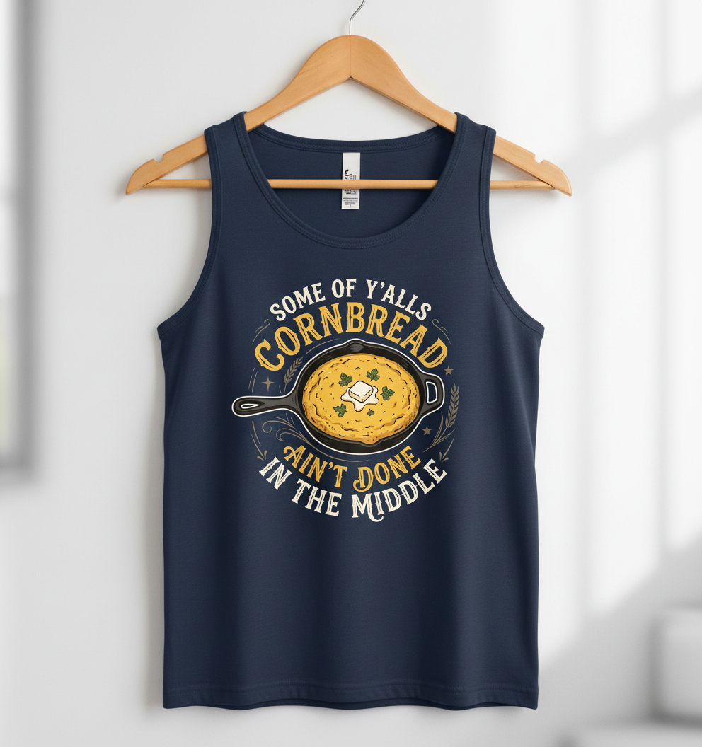 Funny Southern Saying Cornbread Ain't Done In The Middle Tank Top - Navy