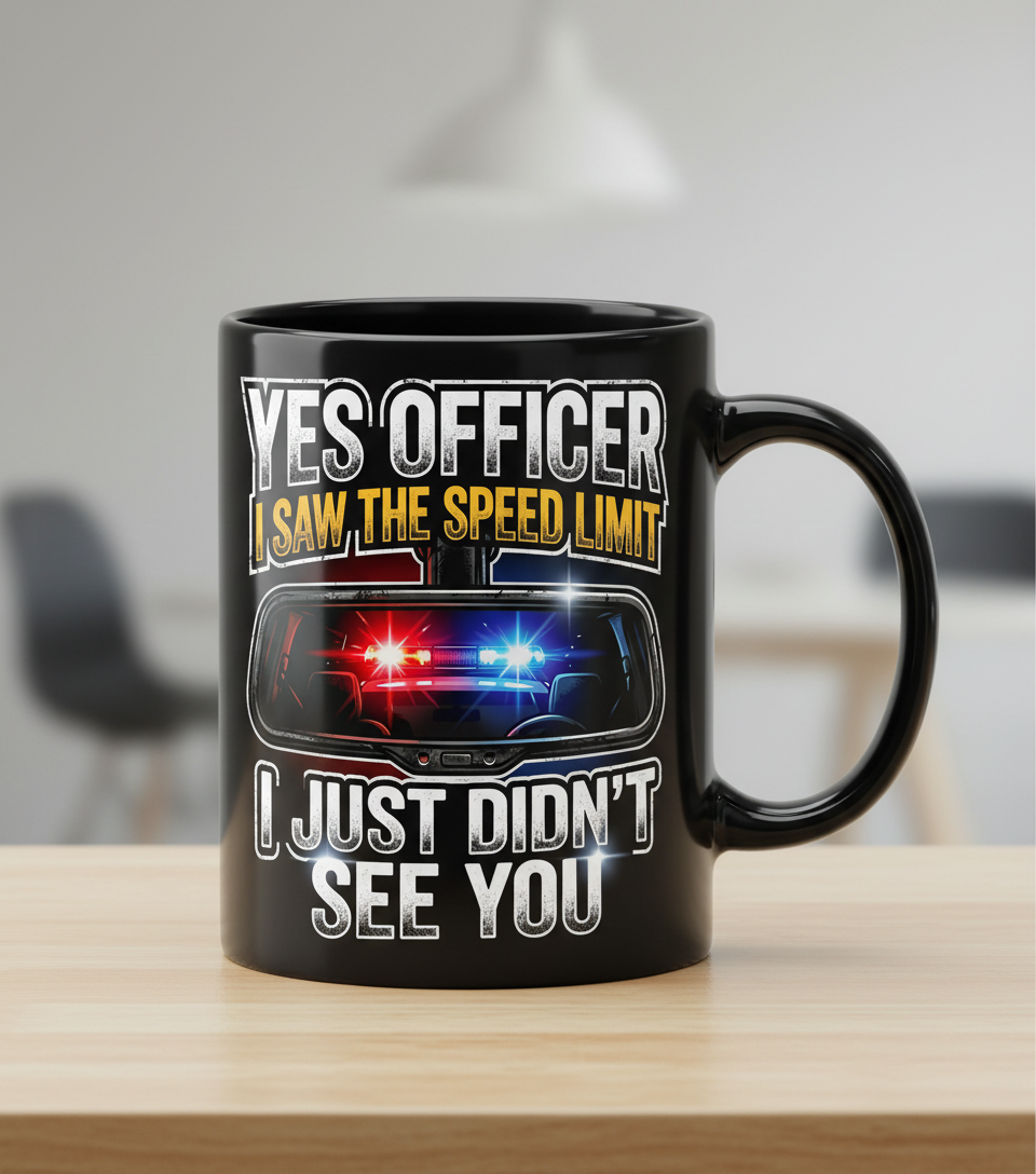 Funny Speeding Excuse Yes Officer I Saw The Speed Limit Black Mug - Black