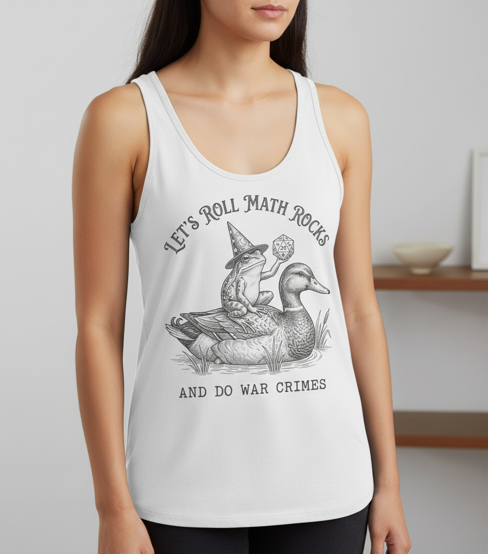Frog Wizard on Duck Let's Roll Math Rocks And Do War Crimes Tank Top - White