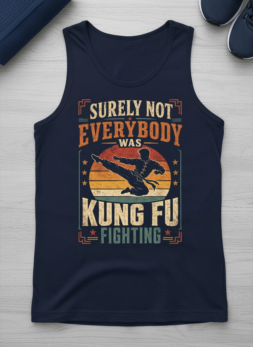 Surely Not Everybody Was Kung Fu Fighting Funny Martial Arts Tank Top - product mockup - Navy
