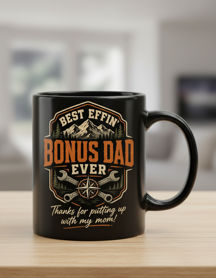Best Effin' Bonus Dad Ever Funny Stepdad T-Shirt Black Mug - Black