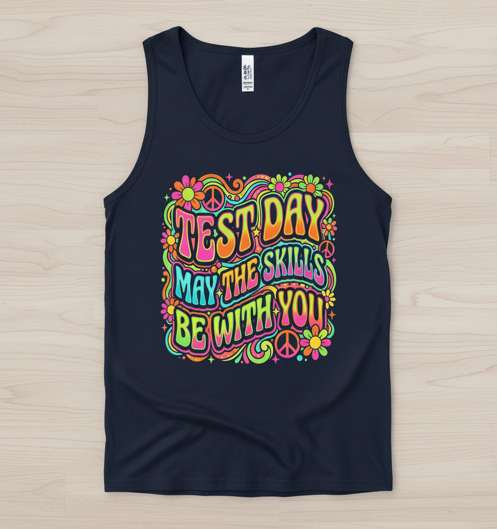 Test Day May The Skills Be With You Psychedelic Retro Design Tank Top - Navy