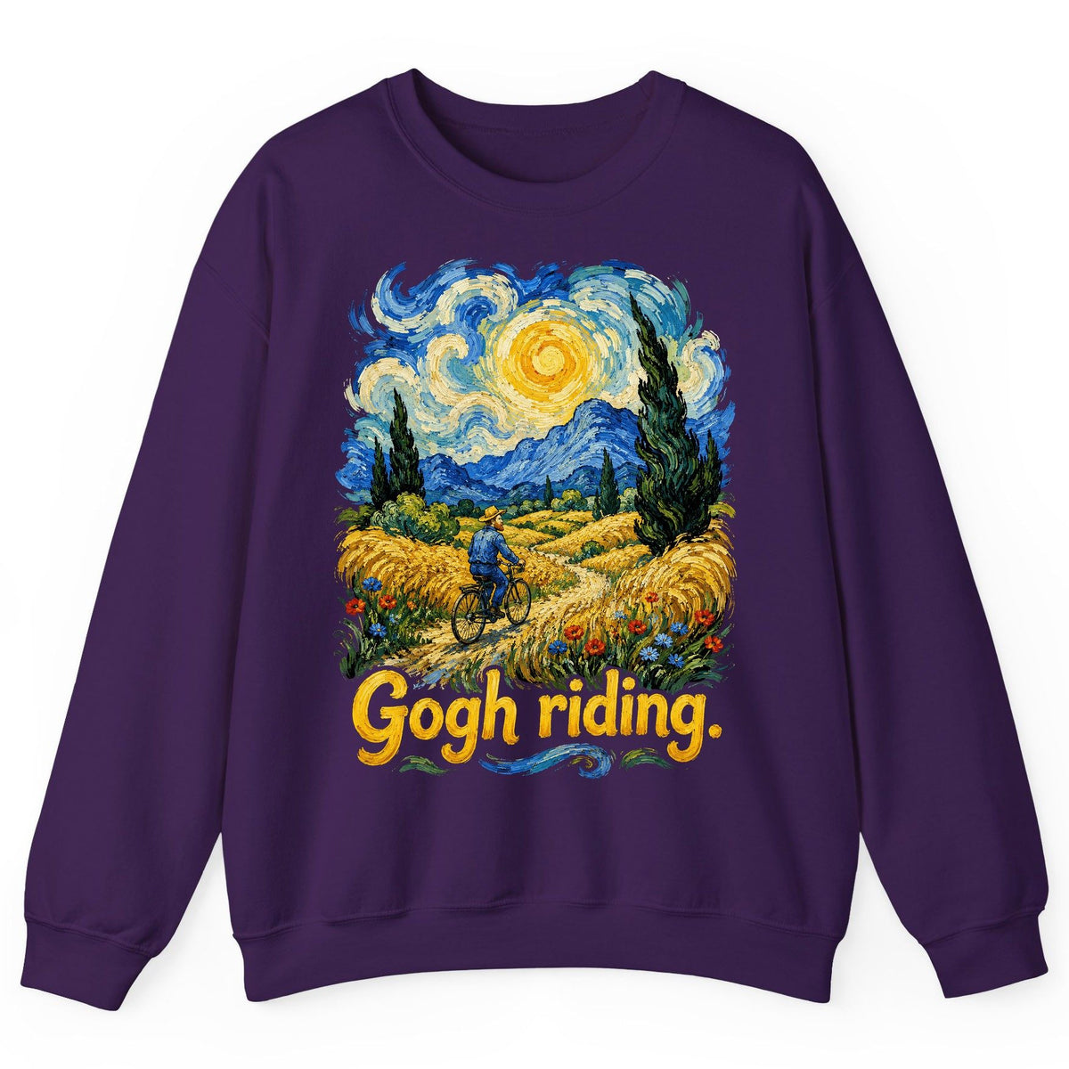 Gogh Riding van gogh art parody Sweatshirt Purple product mockup