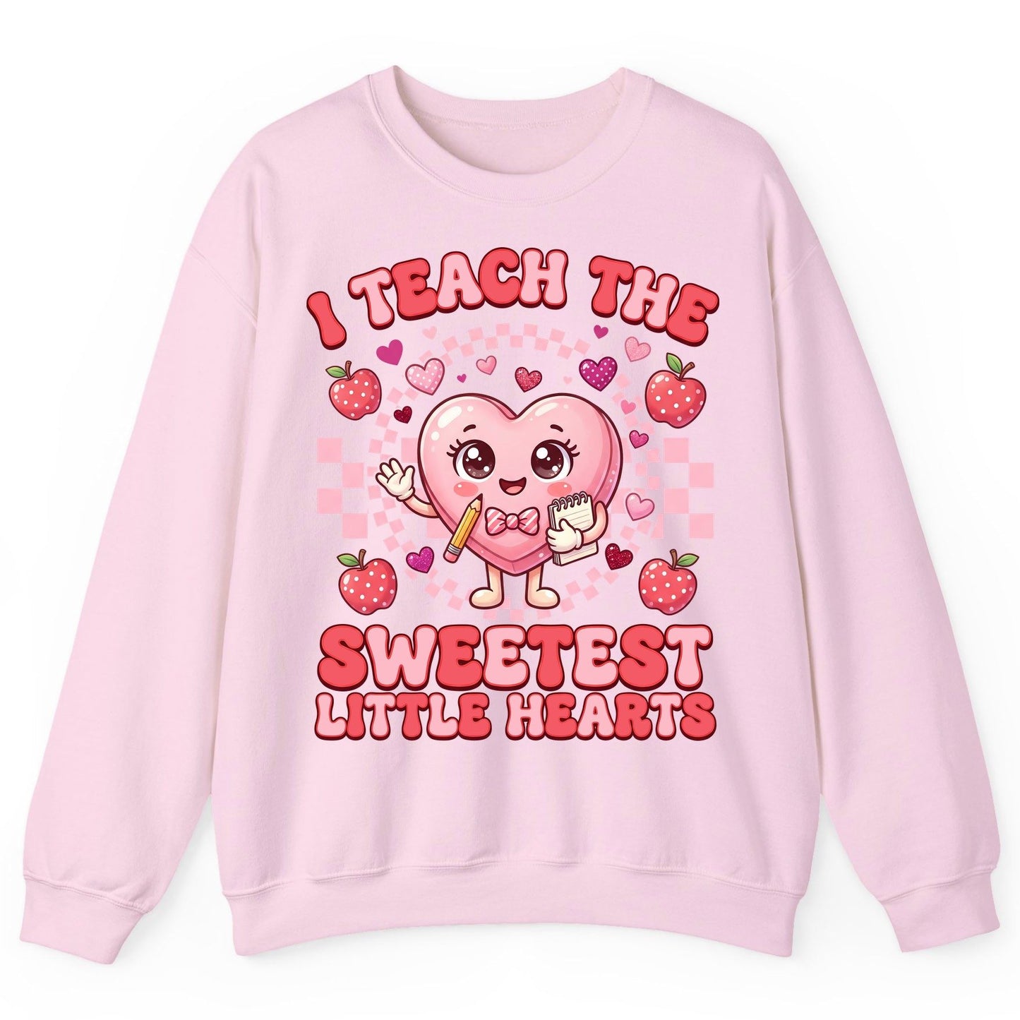 I Teach the Sweetest Little Hearts teaching Sweatshirt Light Pink product mockup