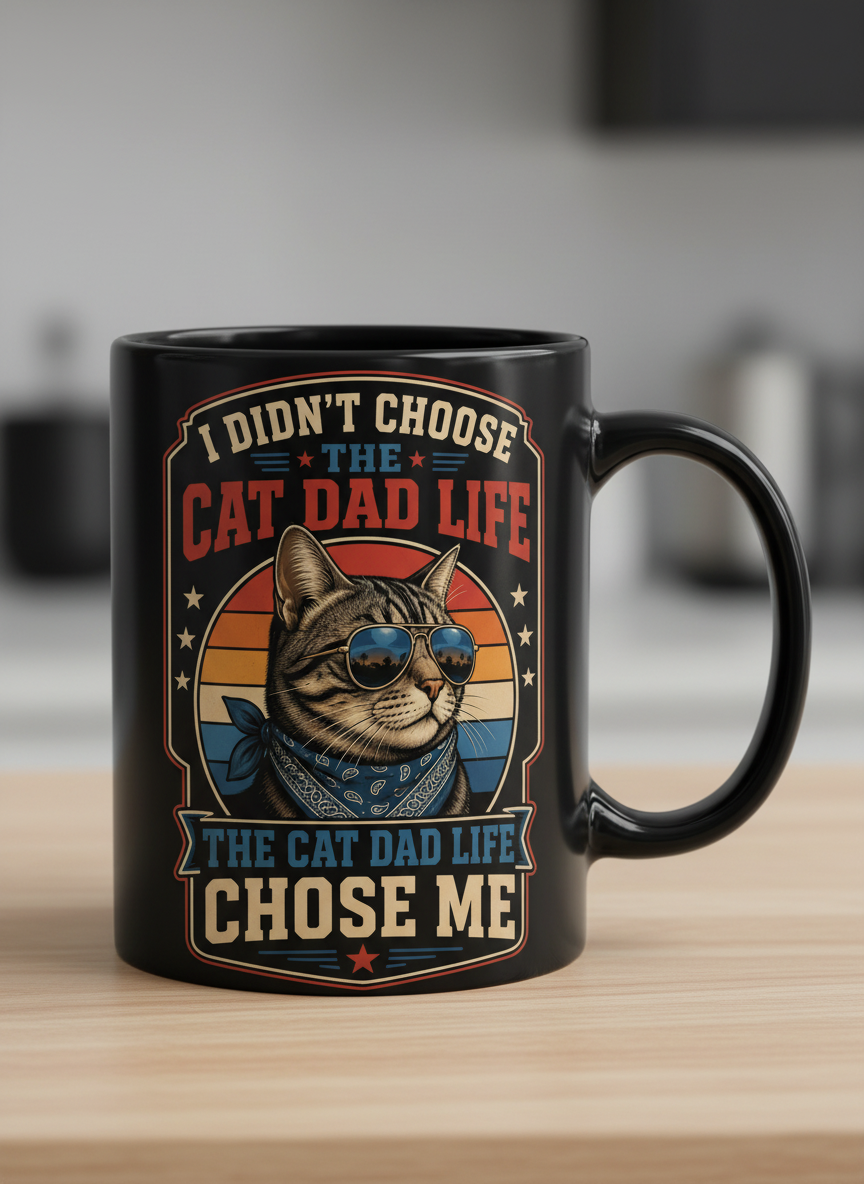 I Didn't Choose The Cat Dad Life The Cat Dad Life Chose Me Black Mug - Black