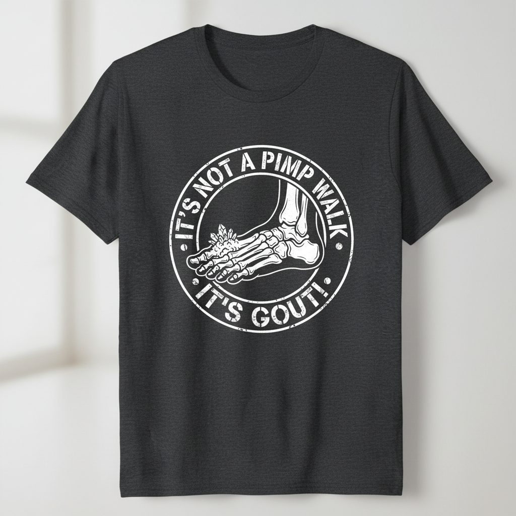 IT'S NOT a PIMP WALK IT'S GOUT Funny People T-Shirt - product mockup - Dark Heather