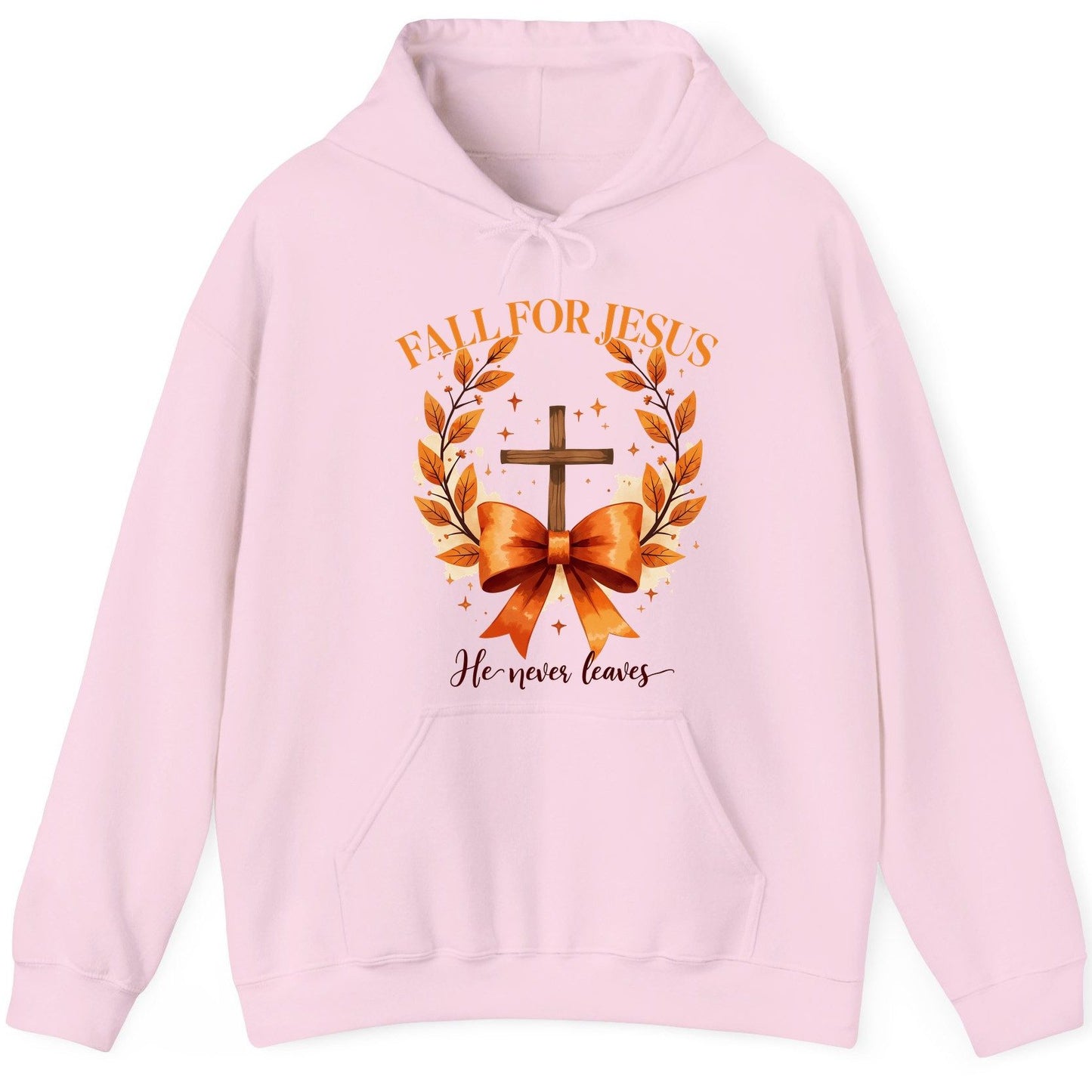 Fall for Jesus He Never Leaves christian faith Hoodie Light Pink product mockup