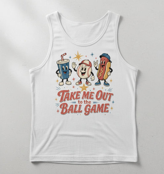 Take Me Out to the Ball Game Retro Baseball Tank Top - product mockup - White