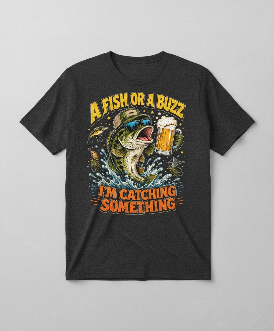 A Fish or a Buzz I'm Catching Something Funny Fishing T-Shirt - product mockup - Dark Heather