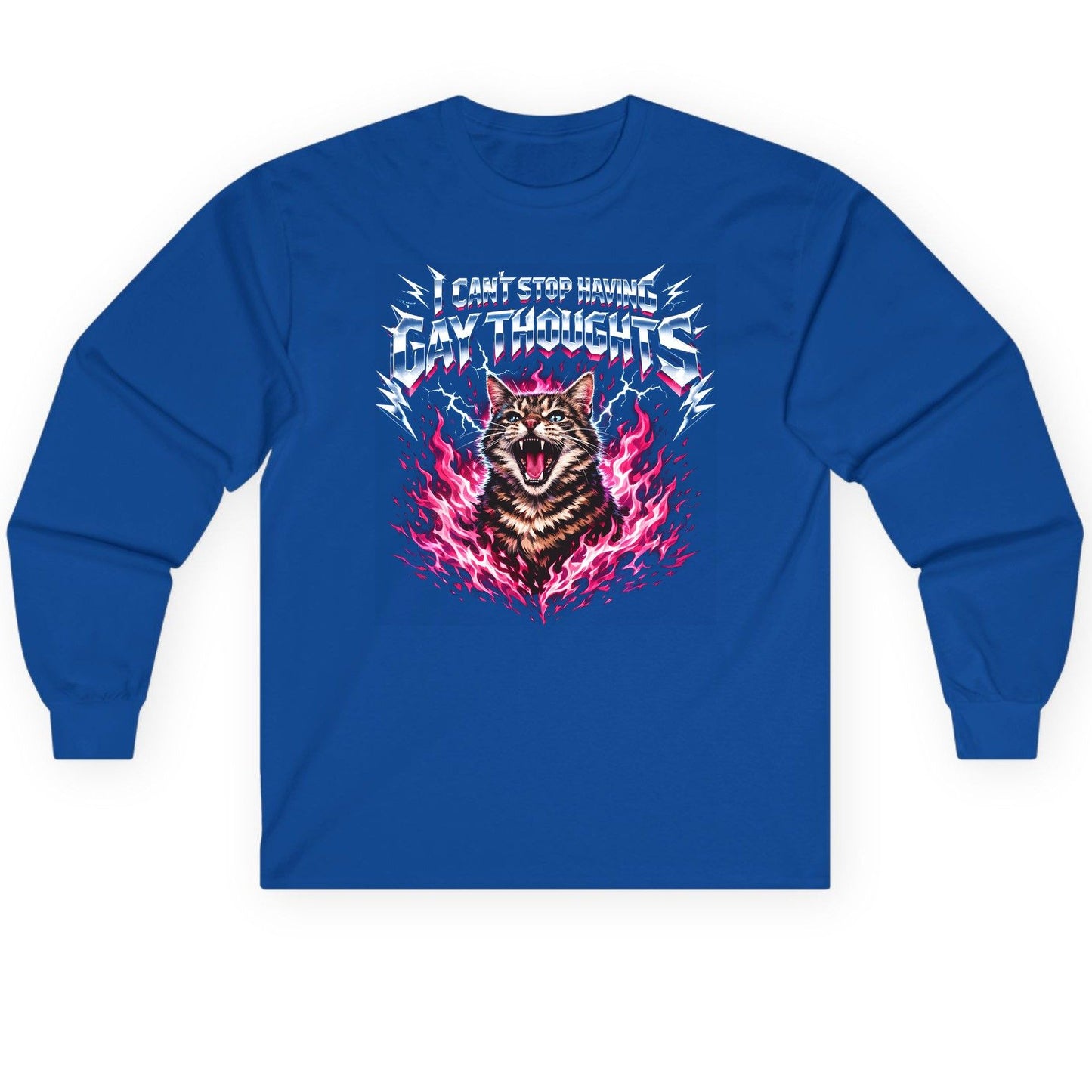 I Can't Stop Having Gay Thoughts cat Long Sleeve Tee Royal product mockup