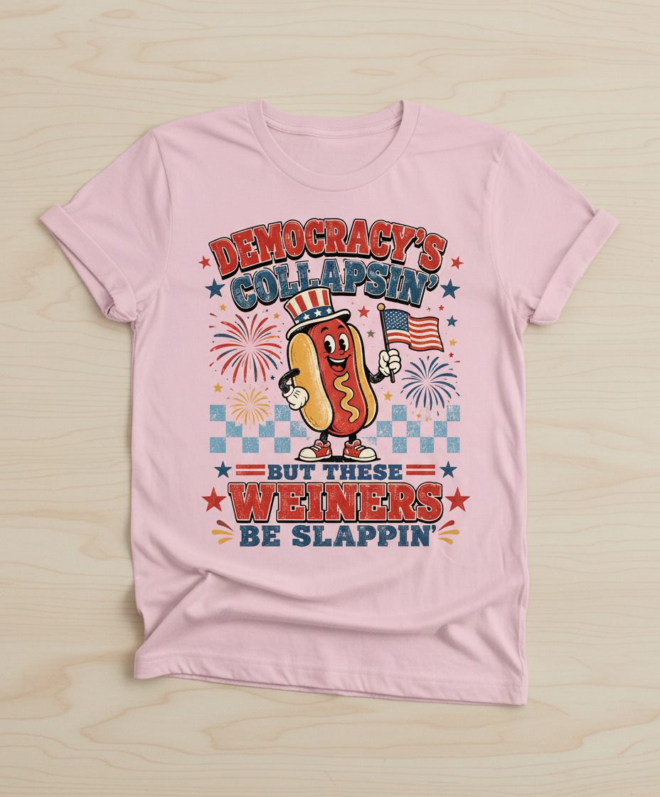 Democracy's Collapsin' but These Weiners Be Slappin' Funny 4th T-Shirt - product mockup - Light Pink