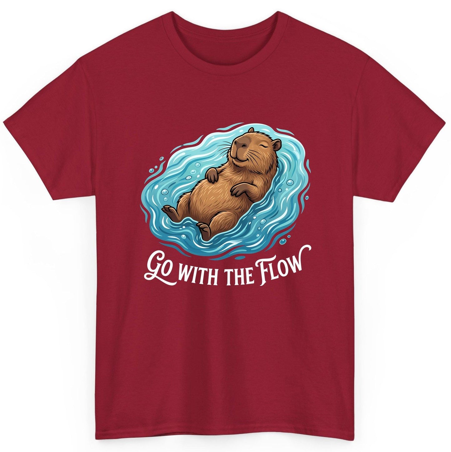 Go WITH THE Flow Funny Capybara T-Shirt - product mockup - Cardinal Red