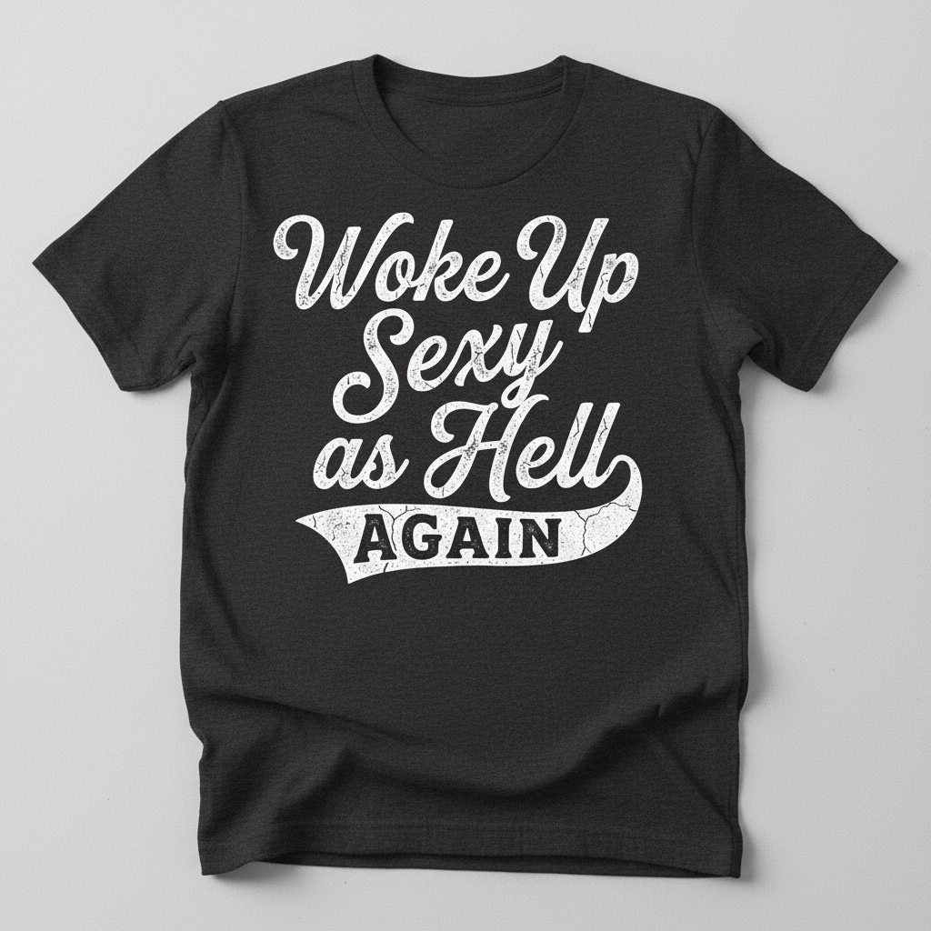 Woke Up Sexy As Hell Again Funny Sarcastic Quote T-Shirt - Dark Heather