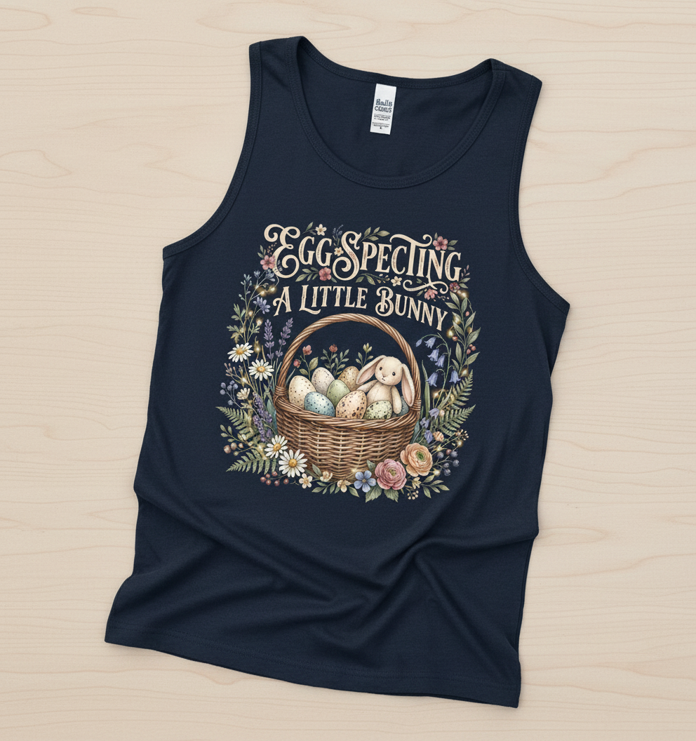 Egg-specting A Little Bunny Pregnancy Announcement Tank Top - Navy