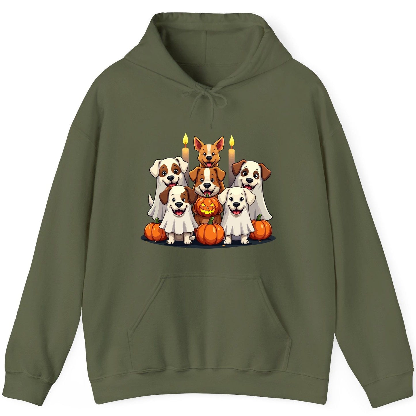 Cute Ghost Dogs Halloween Halloween dogs Hoodie Military Green product mockup