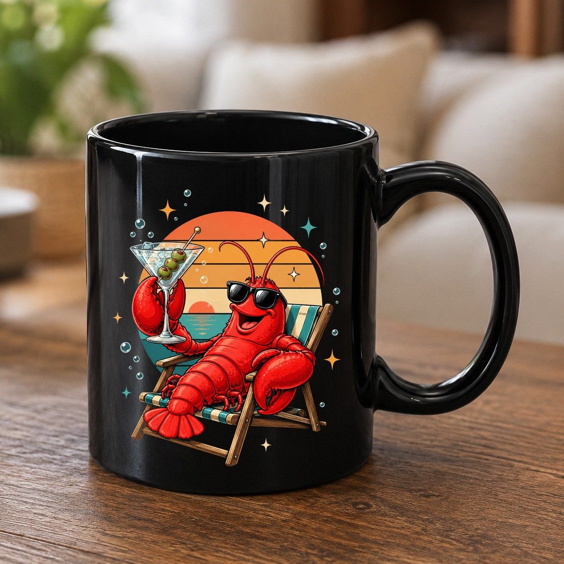 Funny Lobster Drinking Martini lobster Black Mug Black product mockup