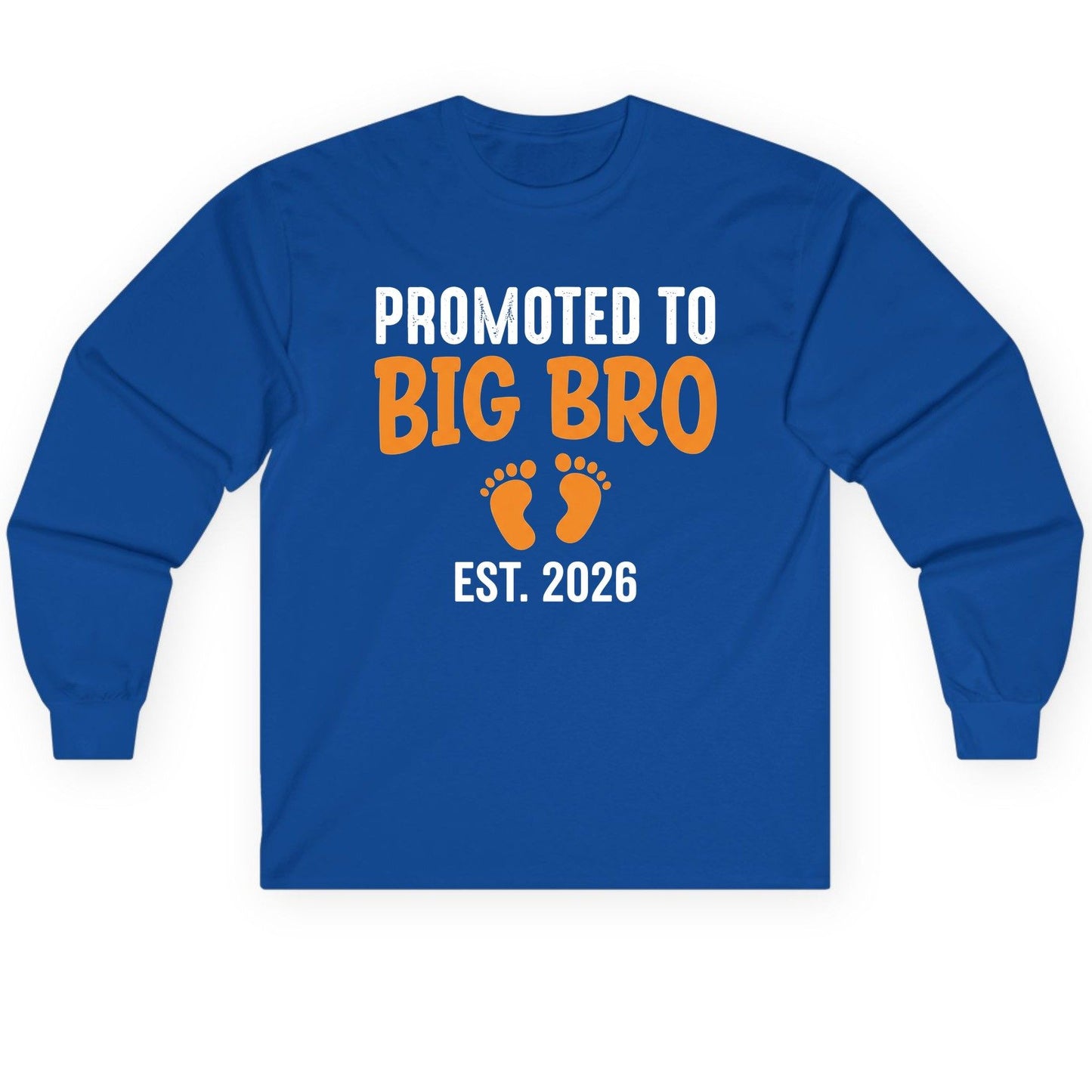 Promoted TO BIG BRO EST 2026 Pregnancy Announcement Long Sleeve Tee - product mockup - Royal