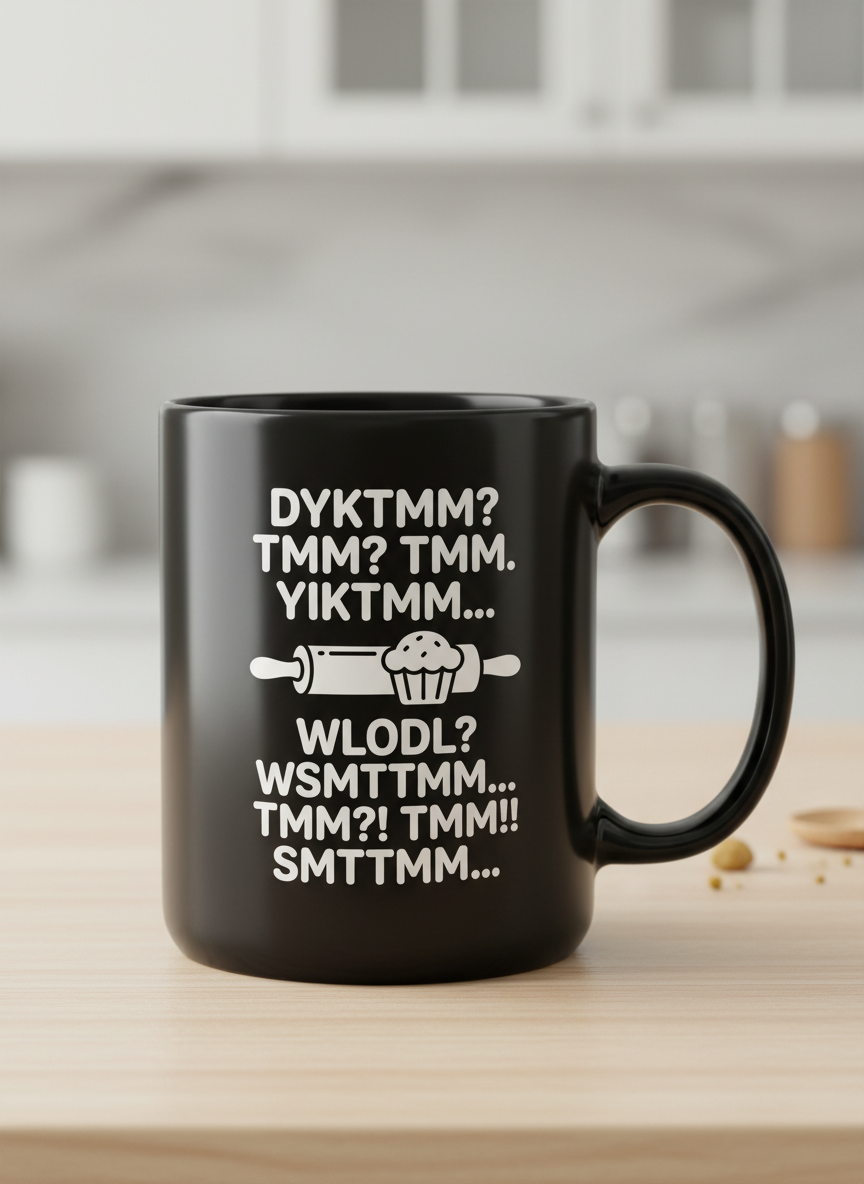 DYKTMM Funny Baking Acronyms Muffin Design Black Mug - Black