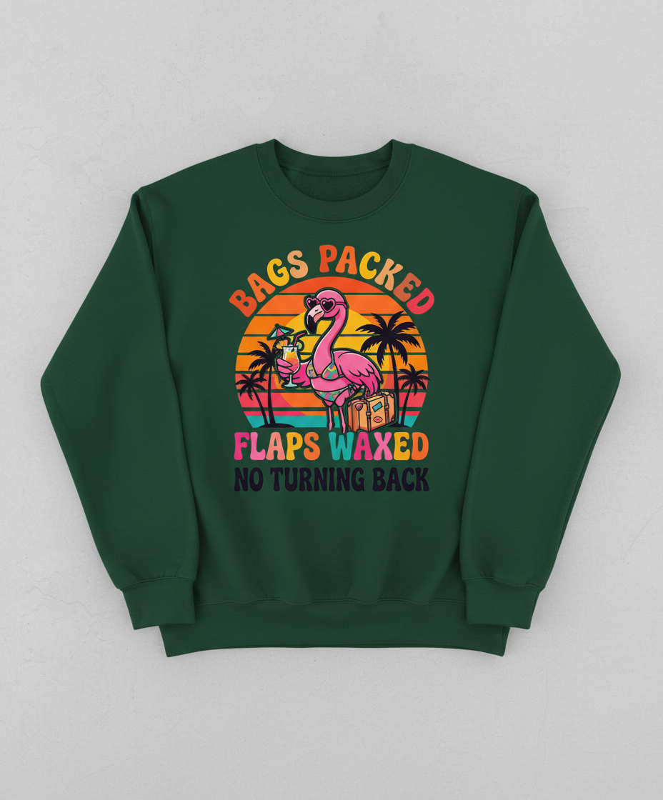 Bags Packed Flaps Waxed Funny Flamingo Vacation Sweatshirt - Forest Green