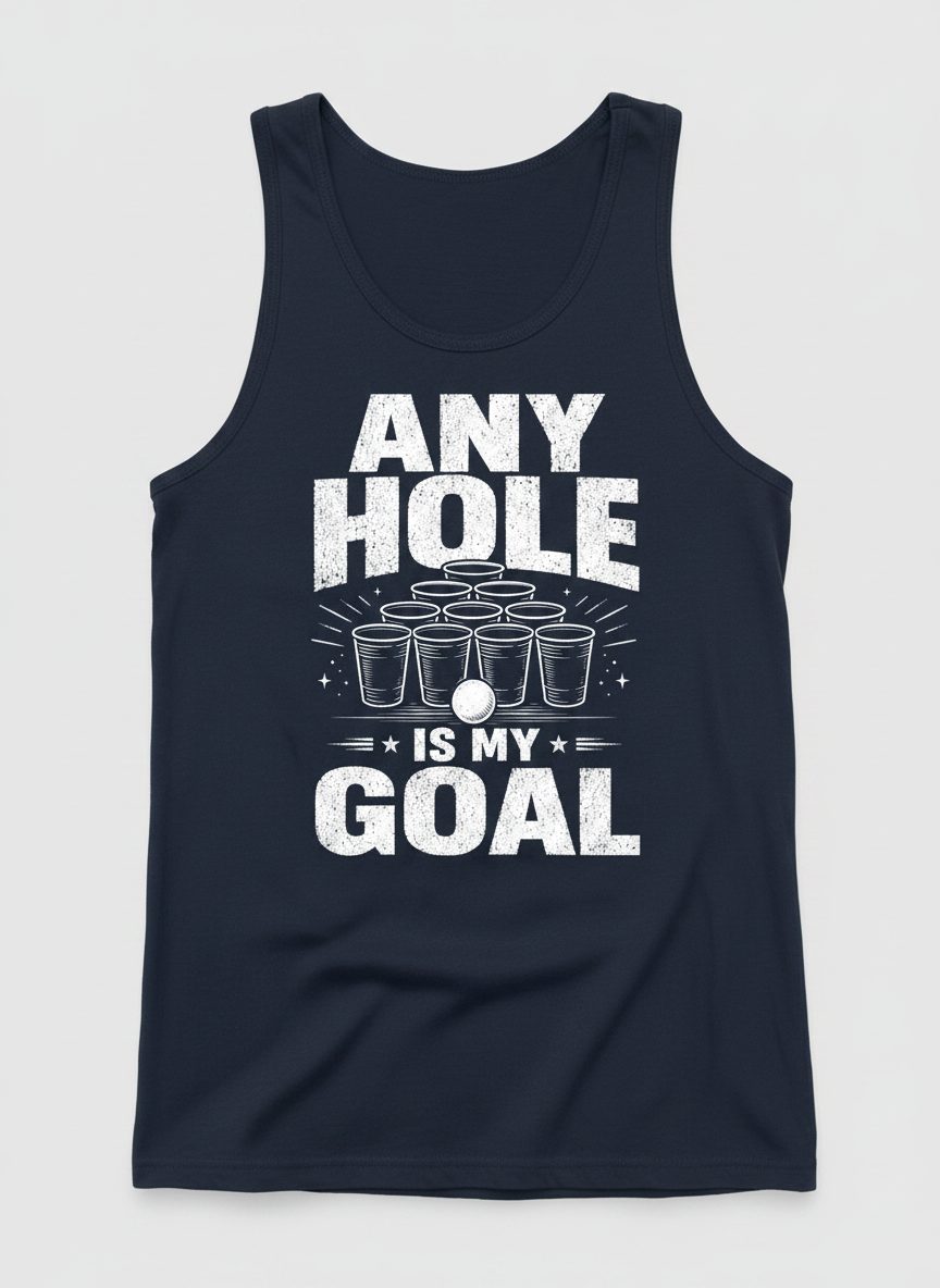 Any Hole Is My Goal Funny Beer Pong Tank Top - product mockup - Navy