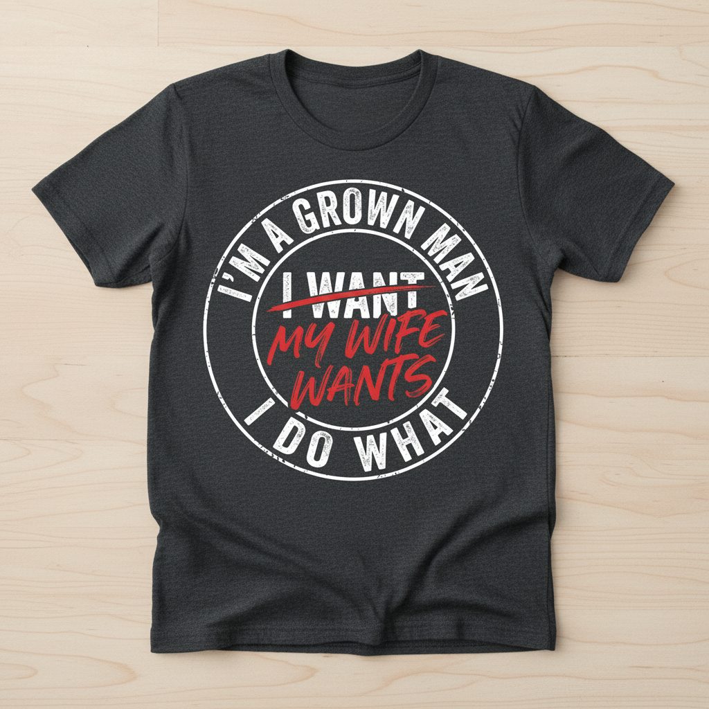 I'm a Grown Man I Do What I Want My Wife Wants T-Shirt - product mockup - Dark Heather