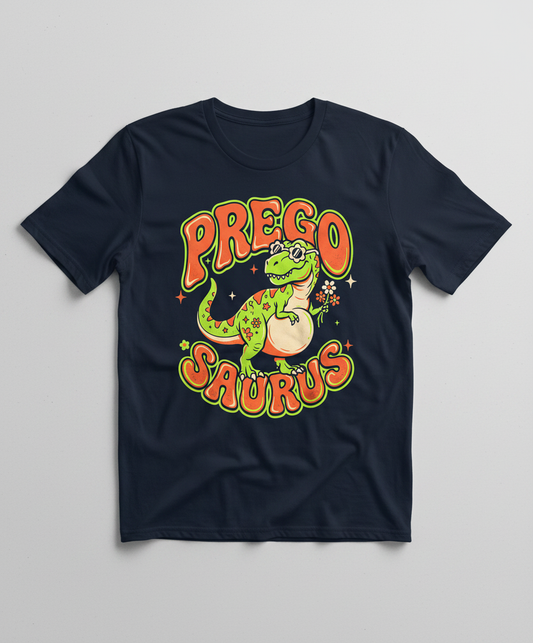 Prego Saurus Retro Pregnant Dinosaur T-Shirt - Navy
