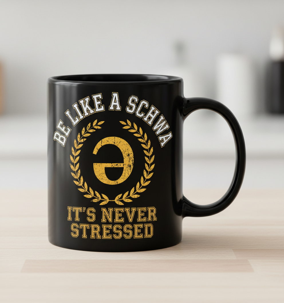 Be Like A Schwa Funny Linguistics Pun Design Black Mug - Black
