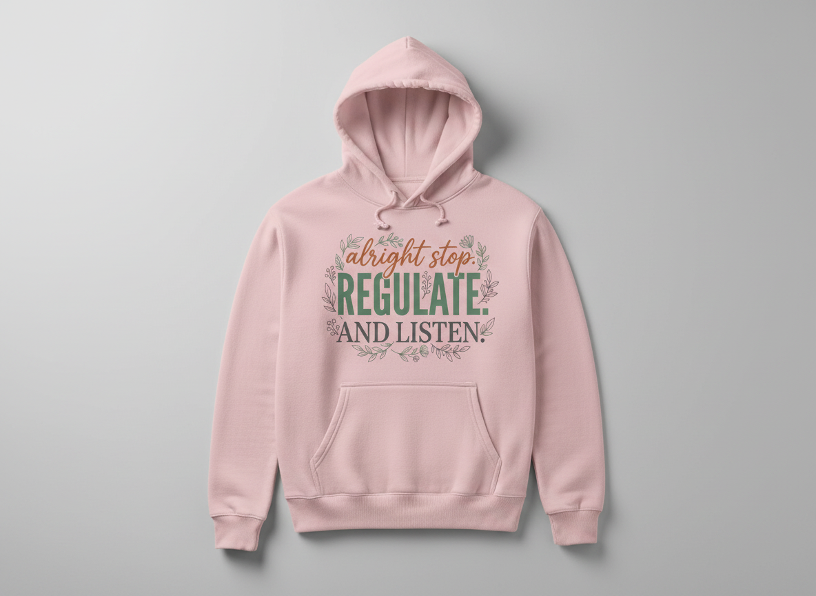 Alright Stop Regulate And Listen Emotional Regulation Quote Hoodie - Light Pink