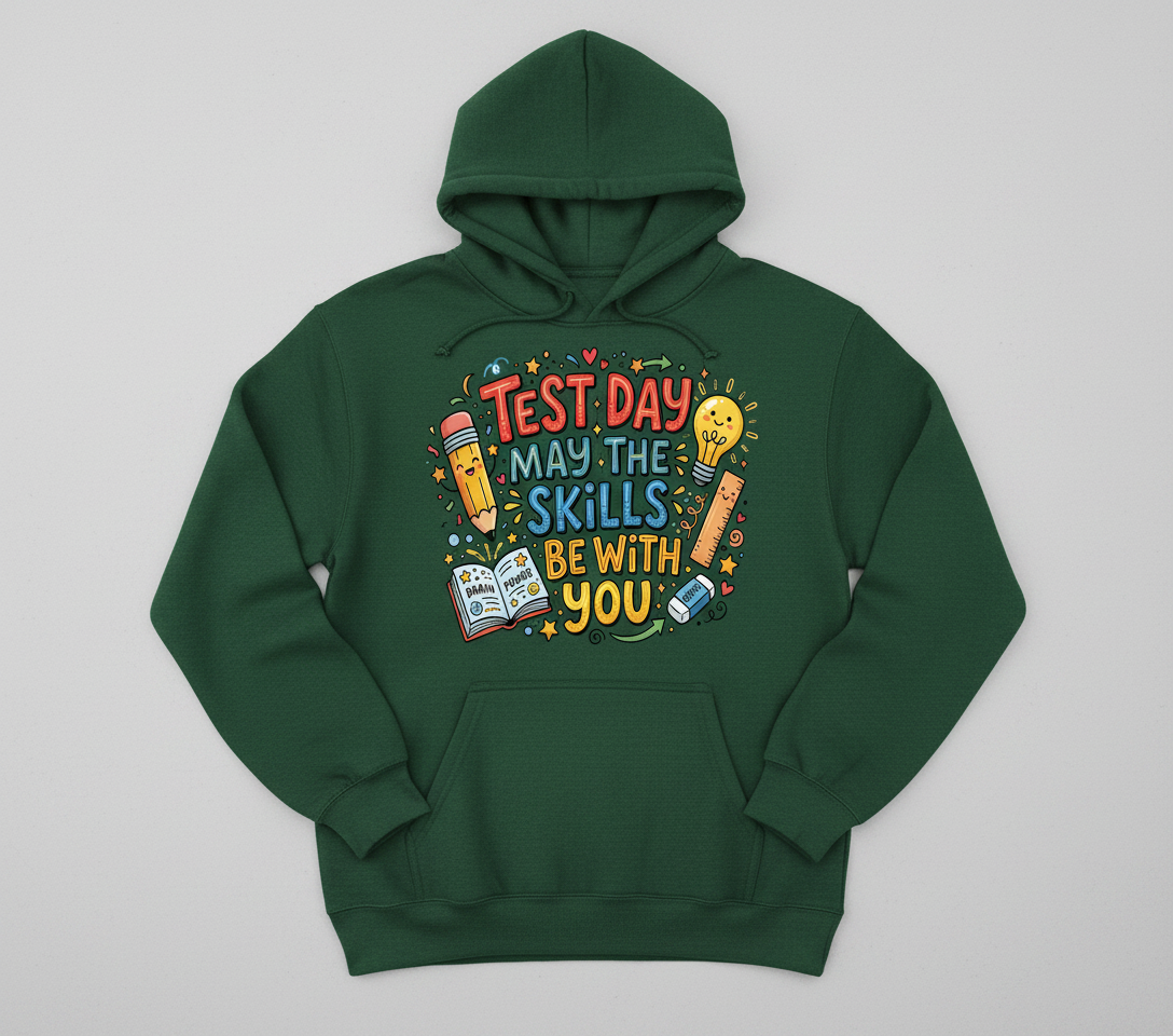 Test Day May The Skills Be With You Funny Teacher Student Gift Hoodie - Forest Green