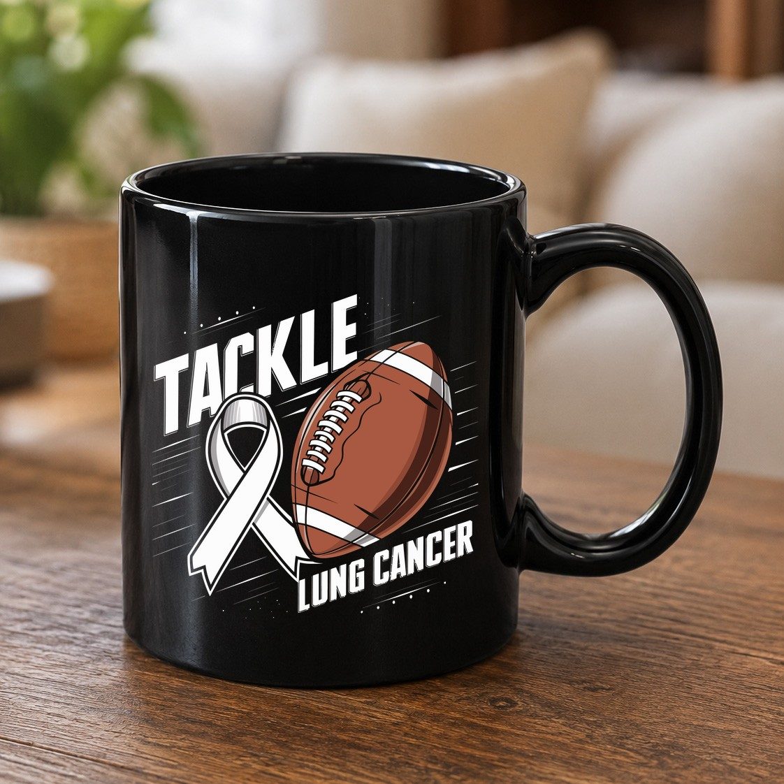 Tackle Lung Cancer lung cancer awareness Black Mug Black product mockup