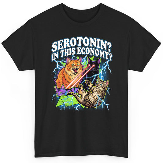 Serotonin in This Economy? cats T-Shirt Black product mockup