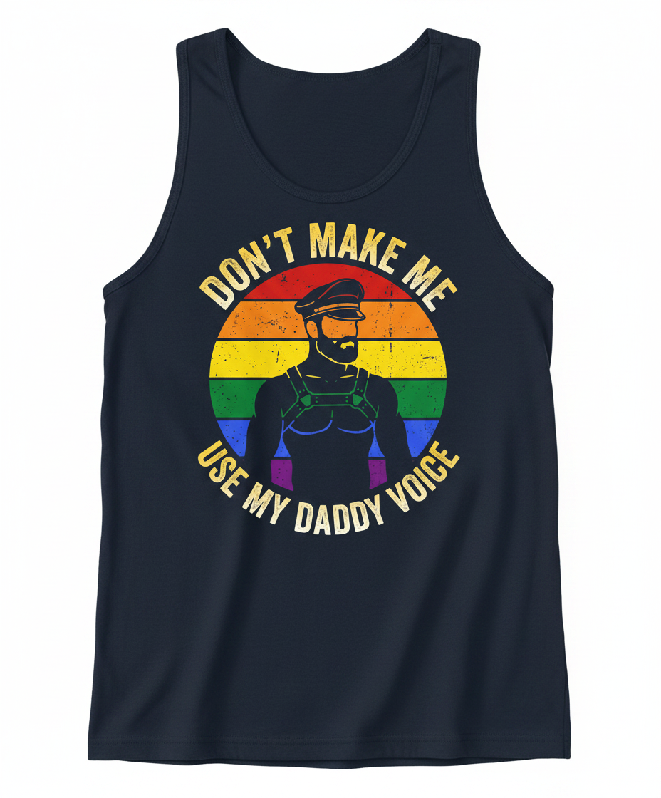 Don't Make Me Use My Daddy Voice Gay Pride Bear Design Tank Top - Navy