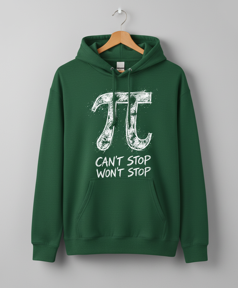 Pi Can't Stop Won't Stop Math Pun Hoodie - Forest Green