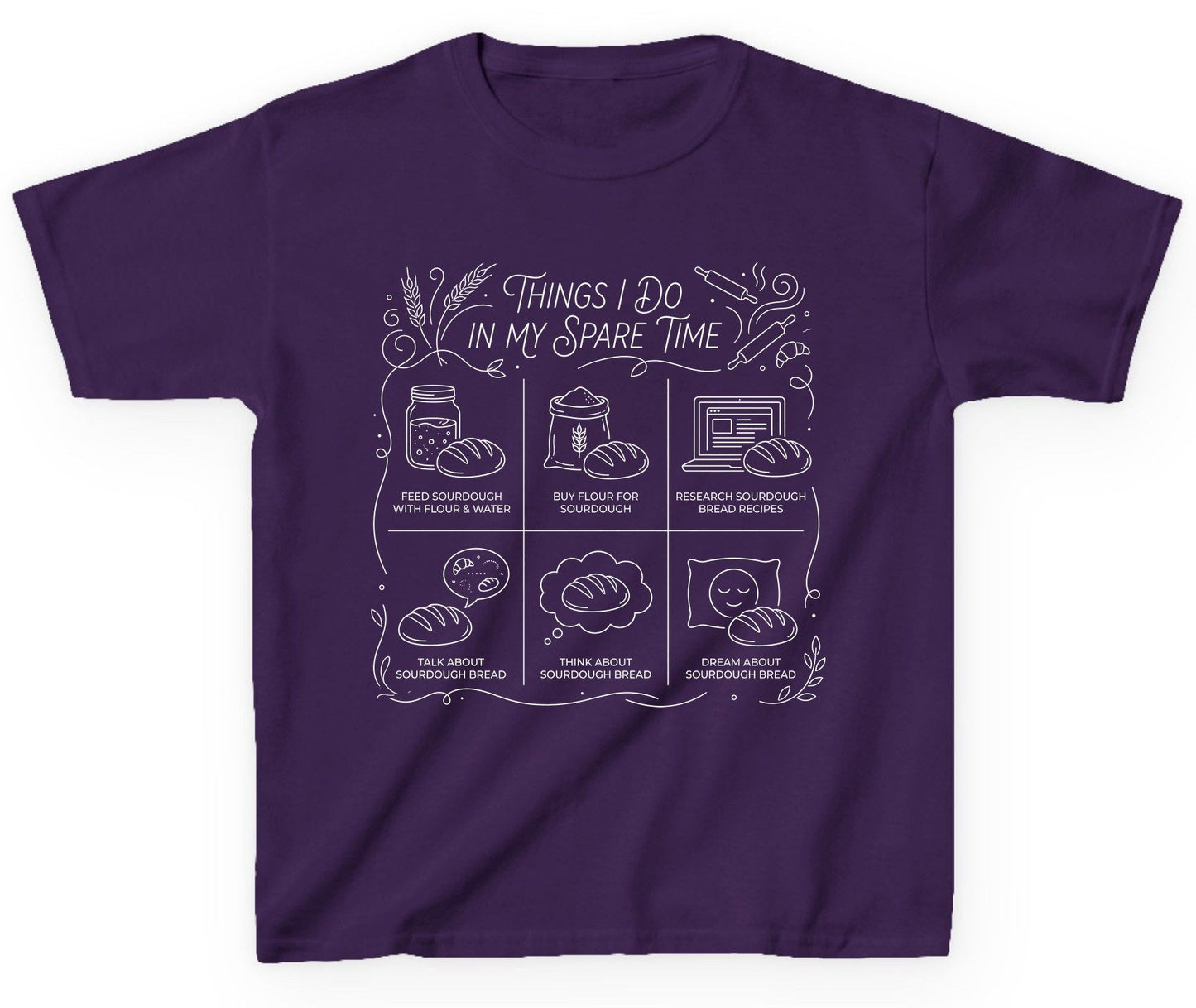 Things I Do in My Spare Time sourdough baking Youth T-Shirt Purple product mockup