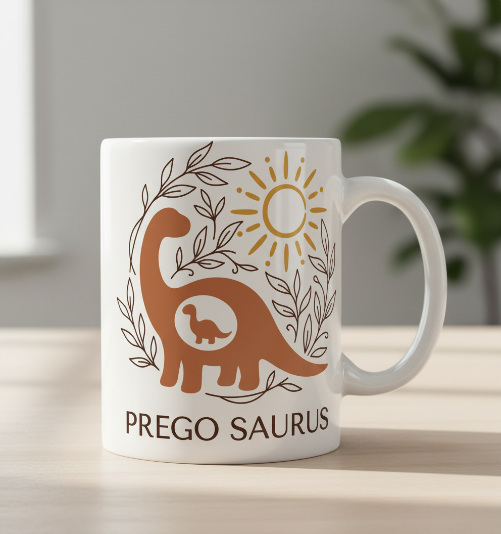 Prego Saurus Pregnant Dinosaur White Mug - White
