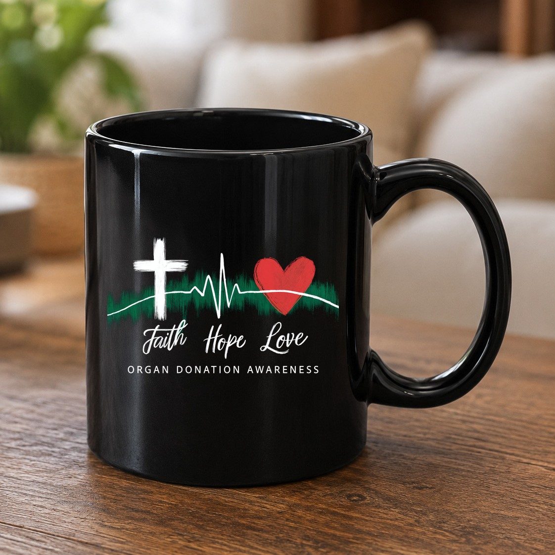 Faith Hope Love Organ Donation Awareness organ donation awareness Black Mug Black product mockup