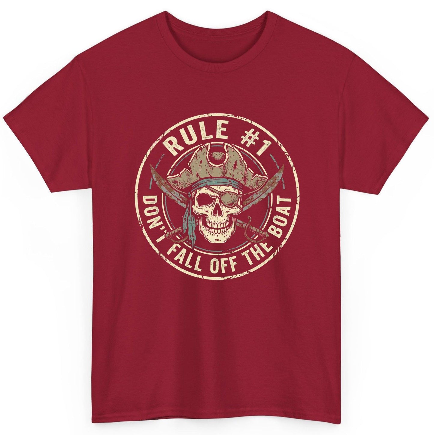 Rule 1 Don't Fall Off the Boat pirate T-Shirt Cardinal Red product mockup