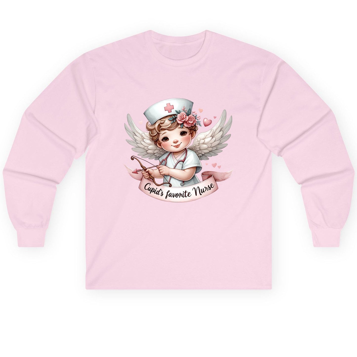 Cupid's Favorite Nurse cupid nurse Long Sleeve Tee Light Pink product mockup