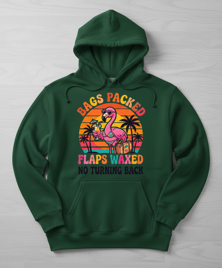 Bags Packed Flaps Waxed Funny Flamingo Vacation Hoodie - Forest Green