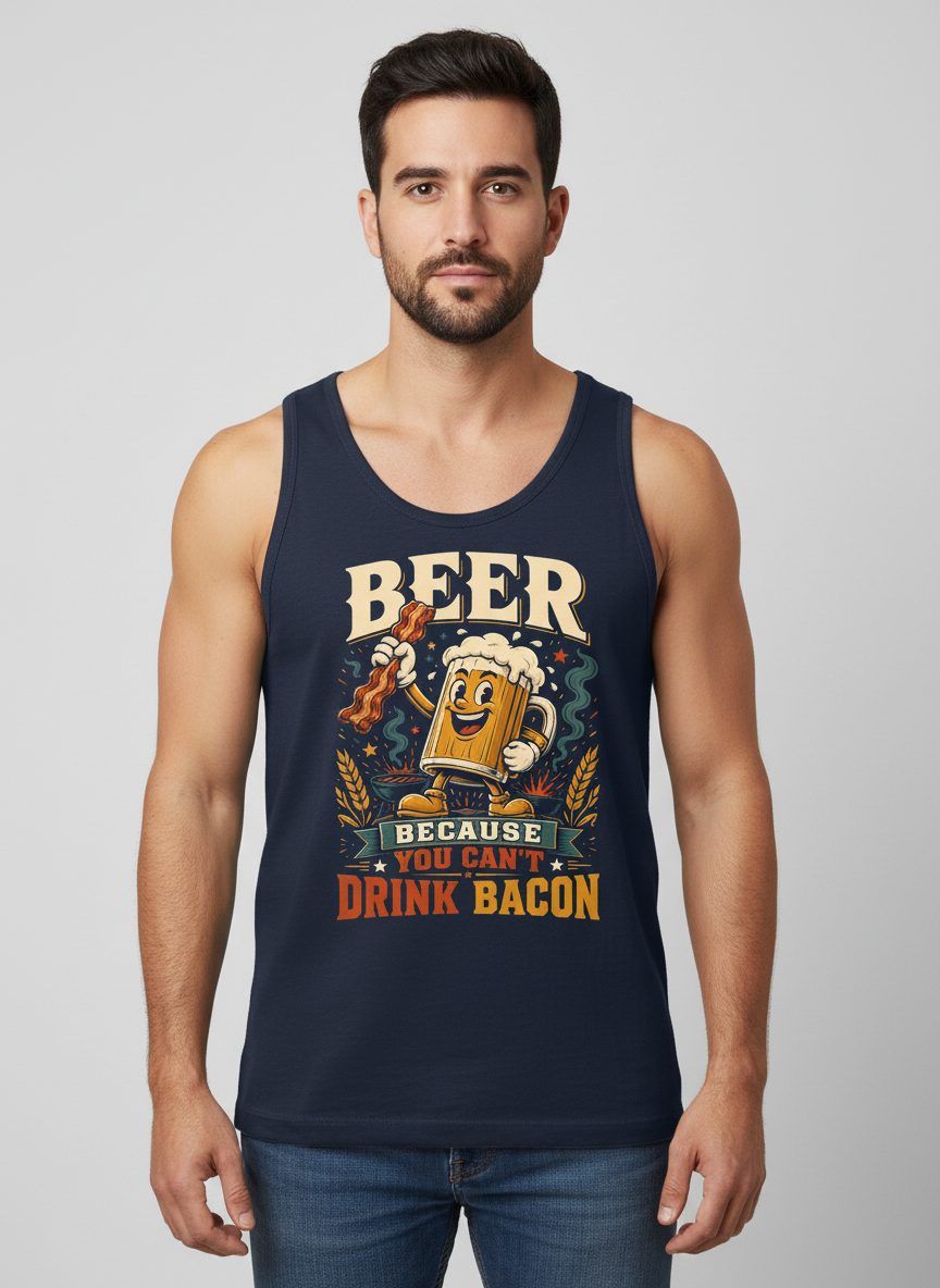 Cant Drink Bacon Beer Funny And Tank Top - product mockup - Navy