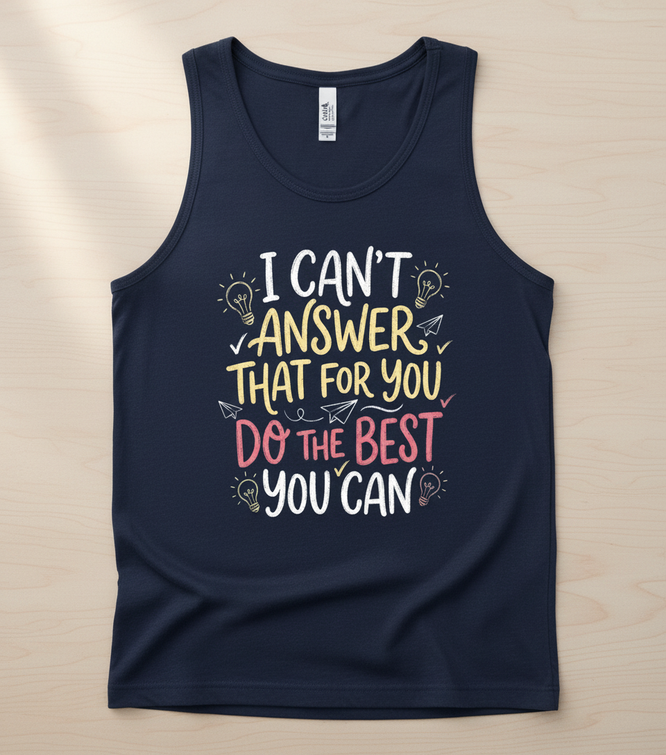 I Can't Answer That For You Teacher Quote Tank Top - Navy