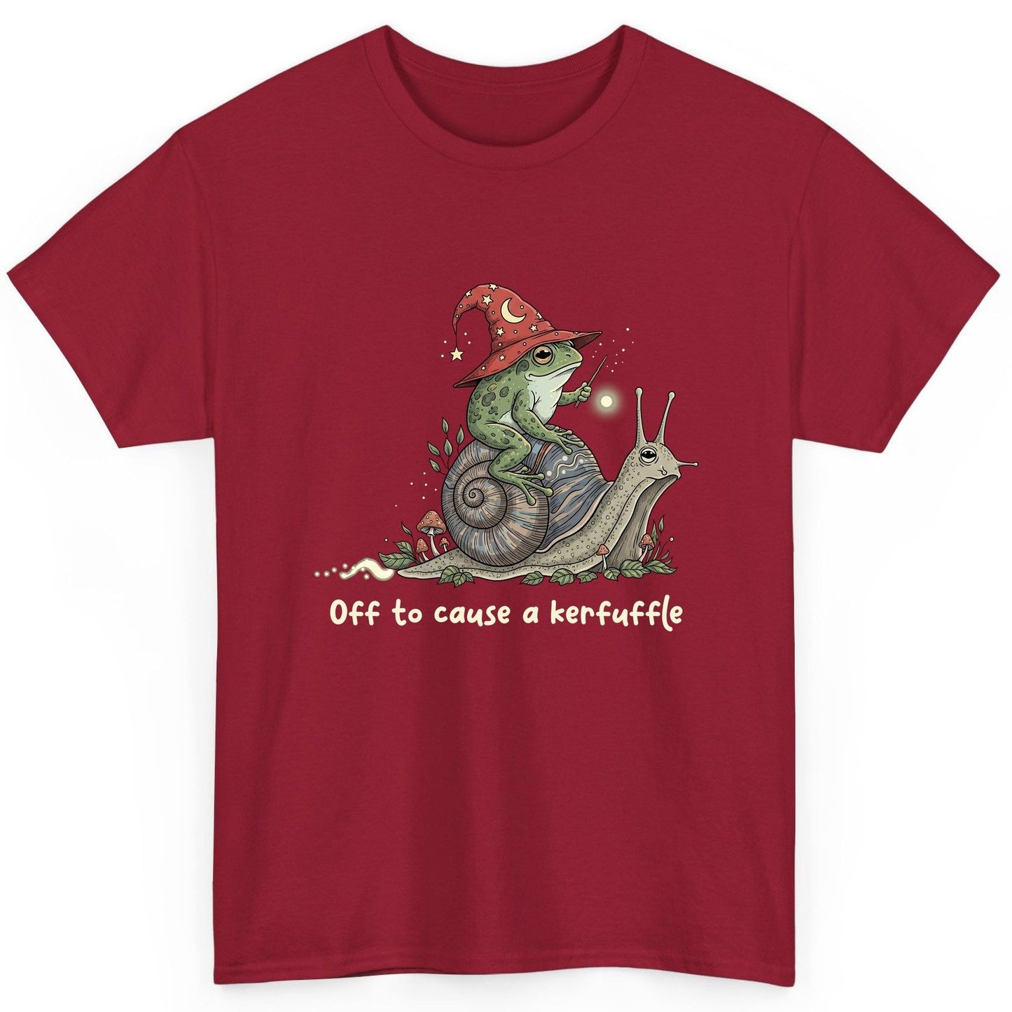 Off to Cause a Kerfuffle wizard frog T-Shirt Cardinal Red product mockup