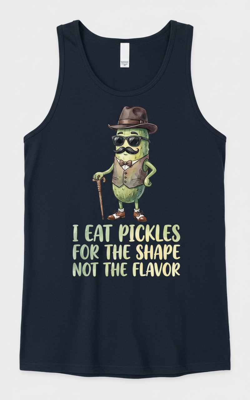 Funny Dapper Pickle 'I Eat Pickles For The Shape' Quote Tank Top - Navy