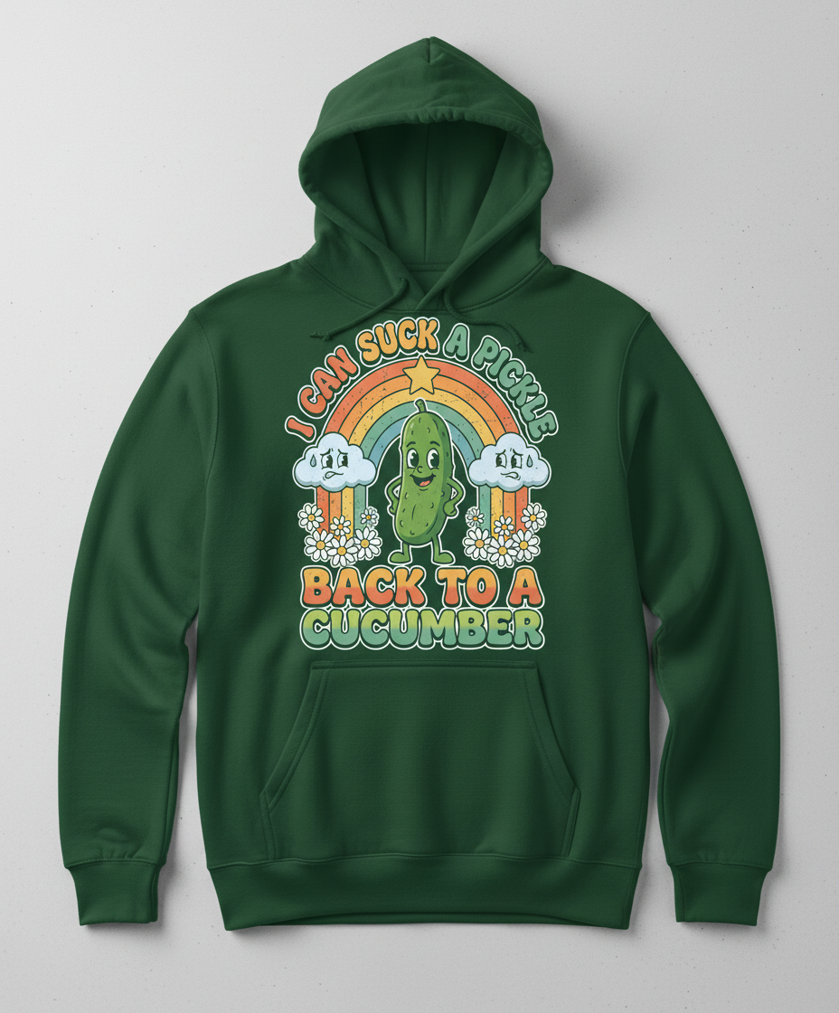 I Can Suck A Pickle Back To A Cucumber Funny Retro Design Hoodie - Forest Green