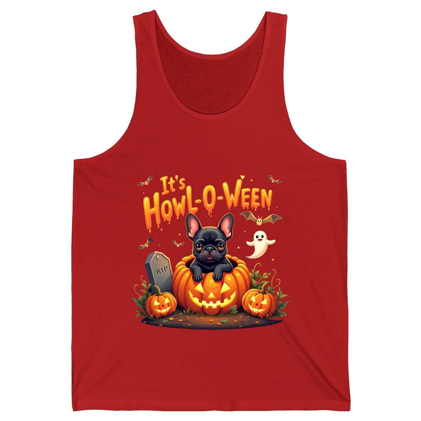 It's Howl-O-Ween french bulldog Tank Top Red product mockup