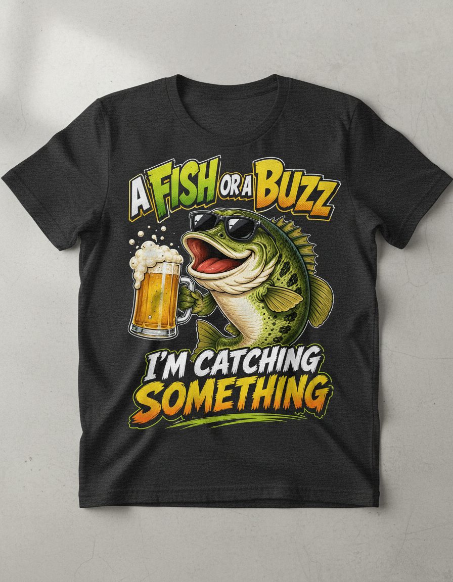 A FISH OR a BUZZ I'M Catching Something Funny Fishing T-Shirt - product mockup - Dark Heather