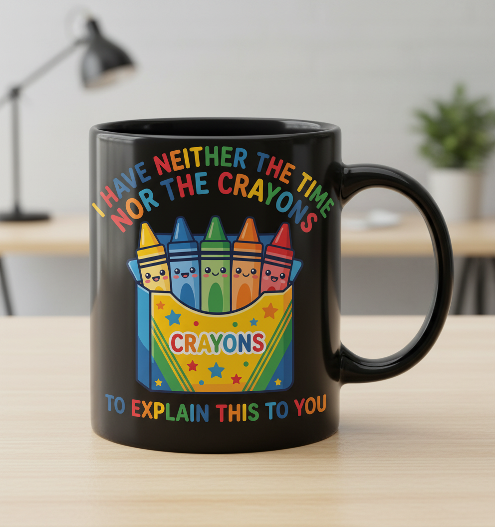 I Have Neither The Time Nor The Crayons Funny Sarcastic Design Black Mug - Black